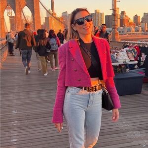 Zara Pink tweed cropped blazer.